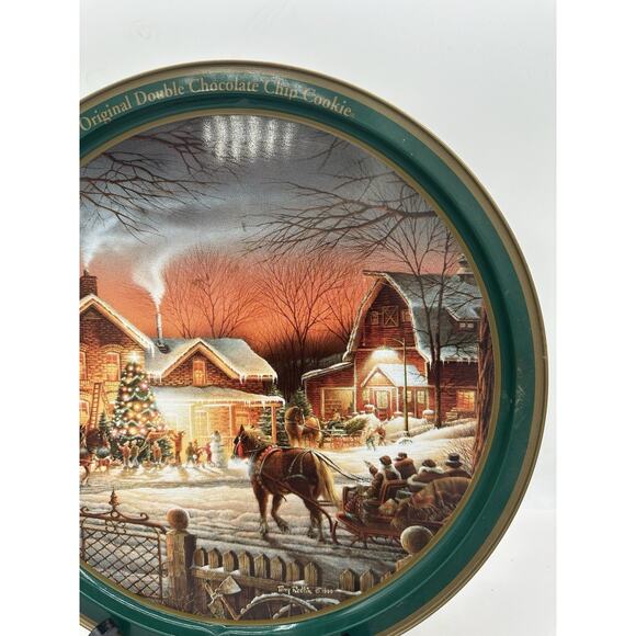 Terry Redlin's 2000 "Trimming the Tree" Christmas Tin Plate Country Decor - Picture 2 of 6